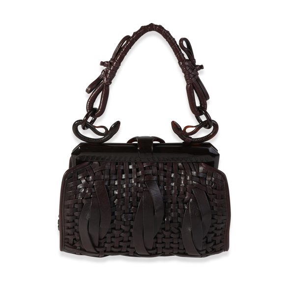 Dior Brown Woven Leather Samourai Frame Bag - Picture 3 of 4